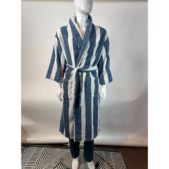Nautica Vintage 80s Blue & White Striped 100% Cotton Robe One Size Made In Turke - Picture 14 of 16